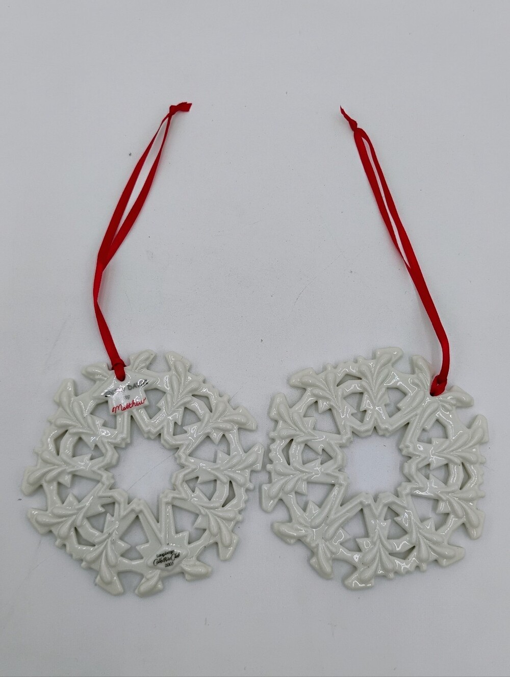 Pair Of Longaberger Snowflake Christmas Ornaments Snow Days By Matthew Porcelain